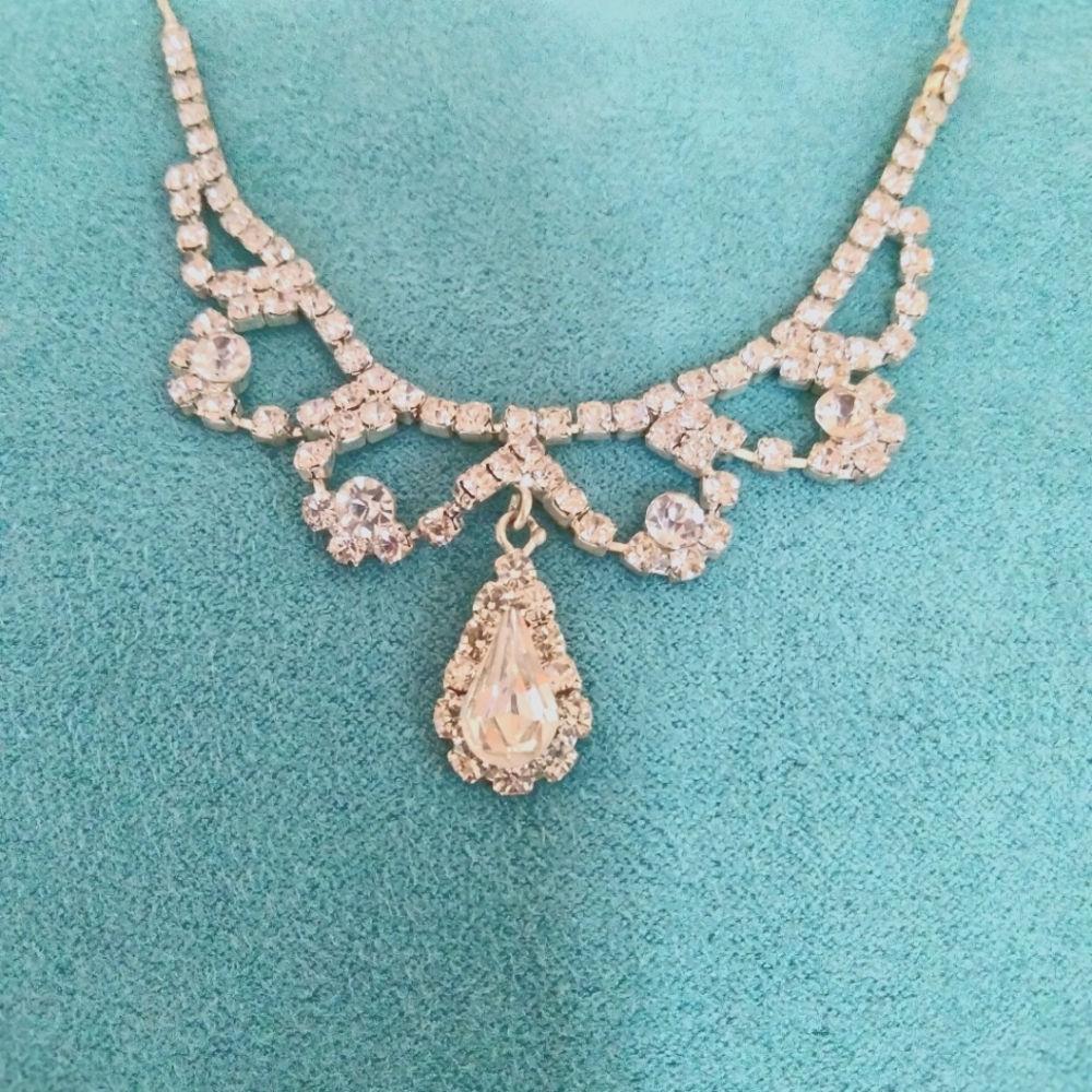 Formal wear Necklace and Earring Set in Silver Metal and Cubic Zirconia
